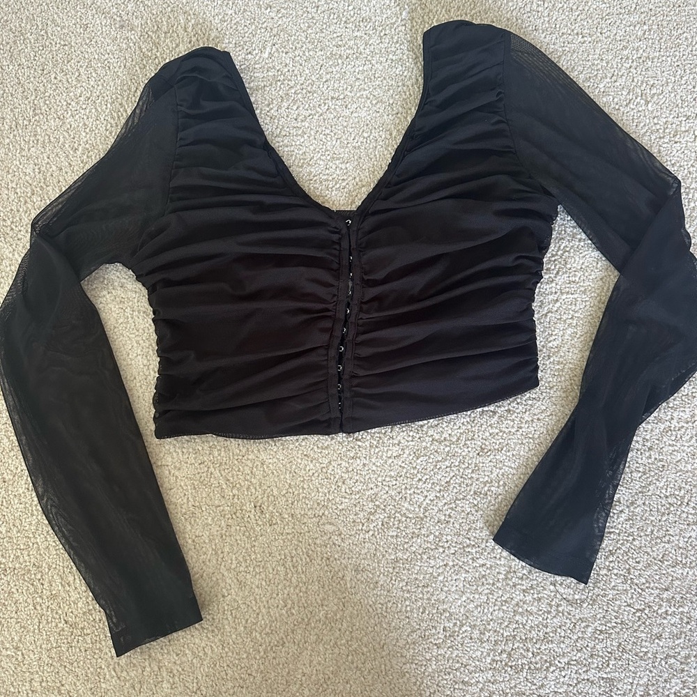 Princess Polly Black Ruched Crop Blouse